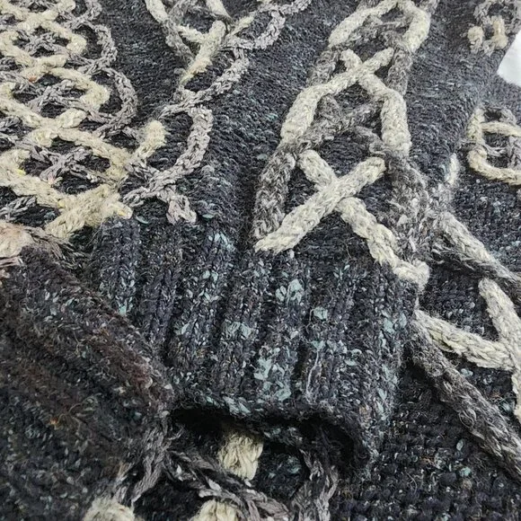 Perry Ellis Sweater Men's XL Gray Vintage Hand Knit 3D Chunky Cable‎ Knitted